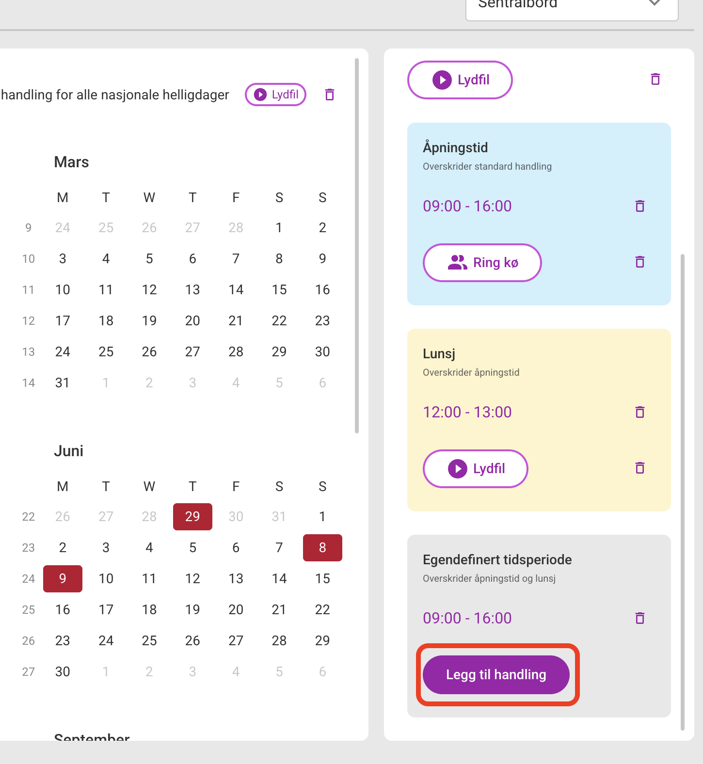 Spesielle dager - årsvisning