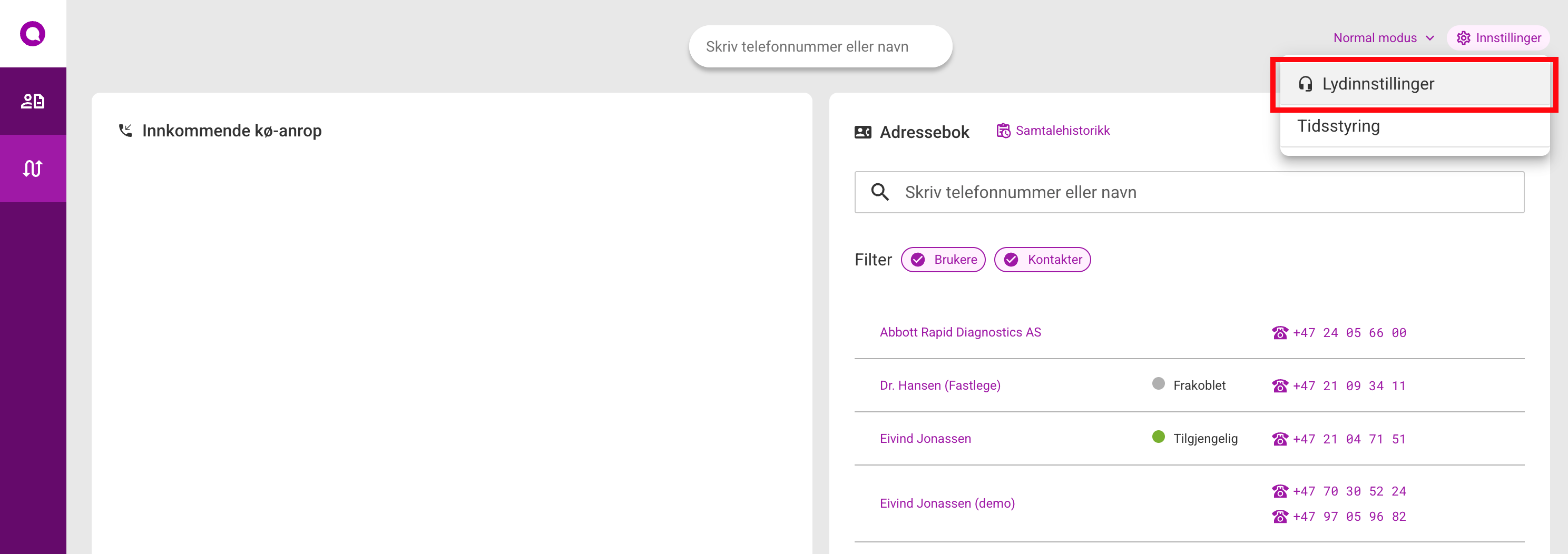 Åpne lydinnstillinger fra menyen