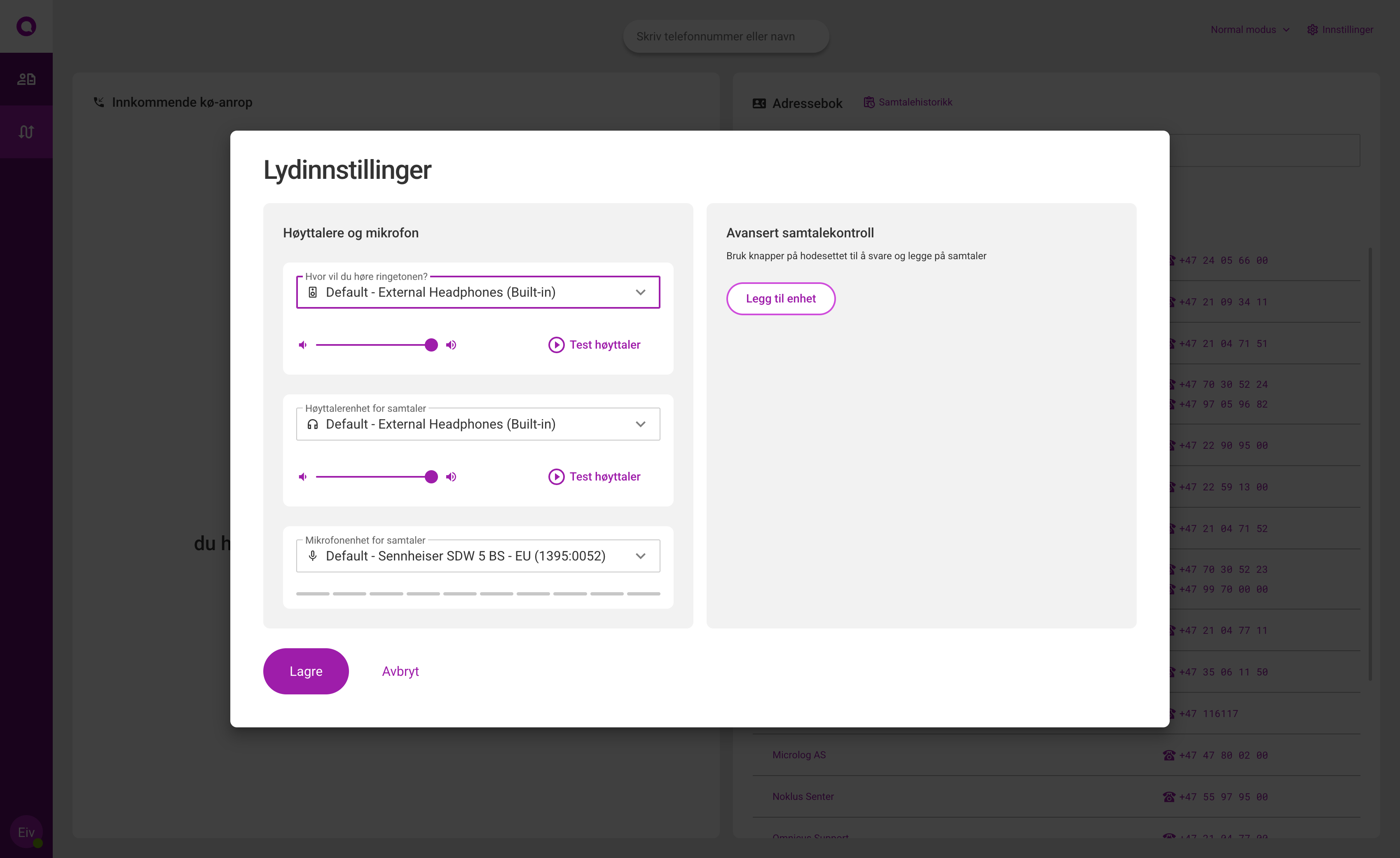 Lydinnstillinger med enhetsvalg